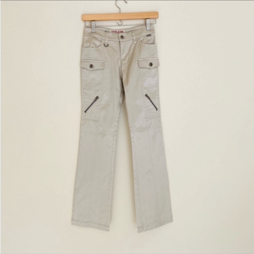 Y2K GUESS Jeans Khaki Neutral Tan Cargo Low Waist Pants SZ 26